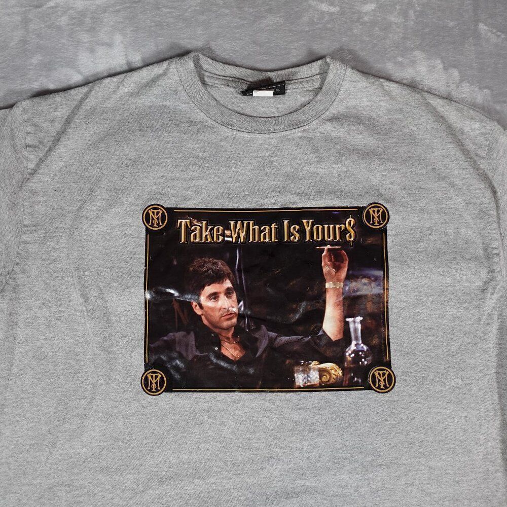 Vintage Scarface Take What Is Yours T Shirt Mens XL Tall Vinyl Graphic USA Made